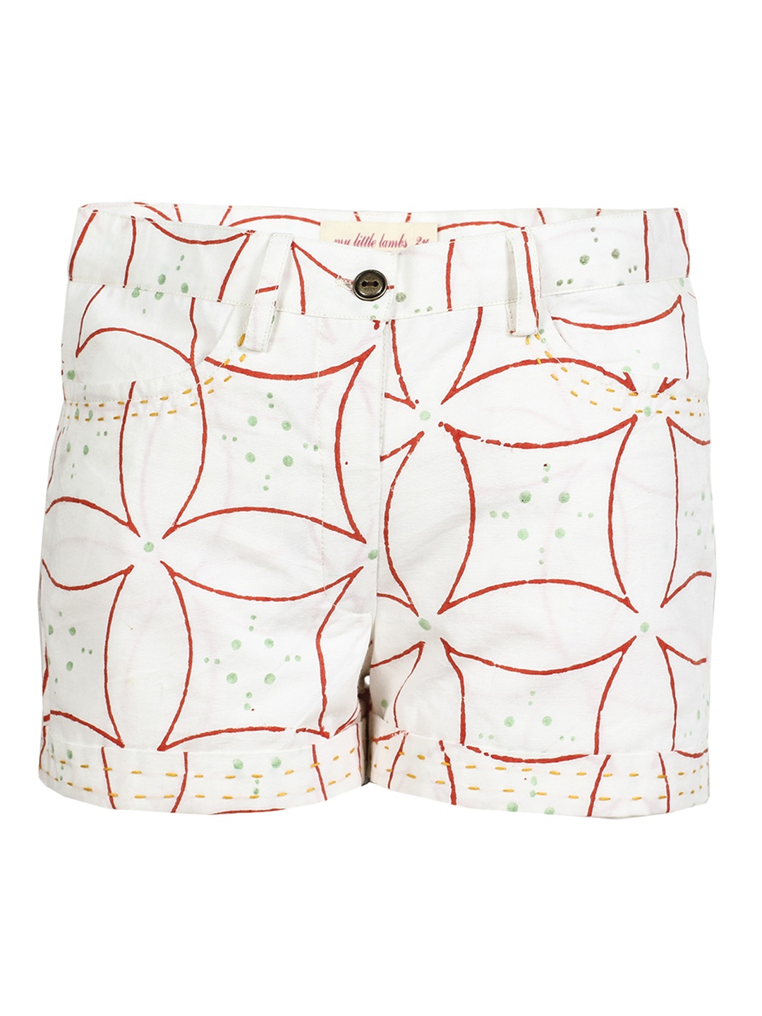 

My Little Lambs Girls Off-White & Red Printed Regular Fit Regular Shorts