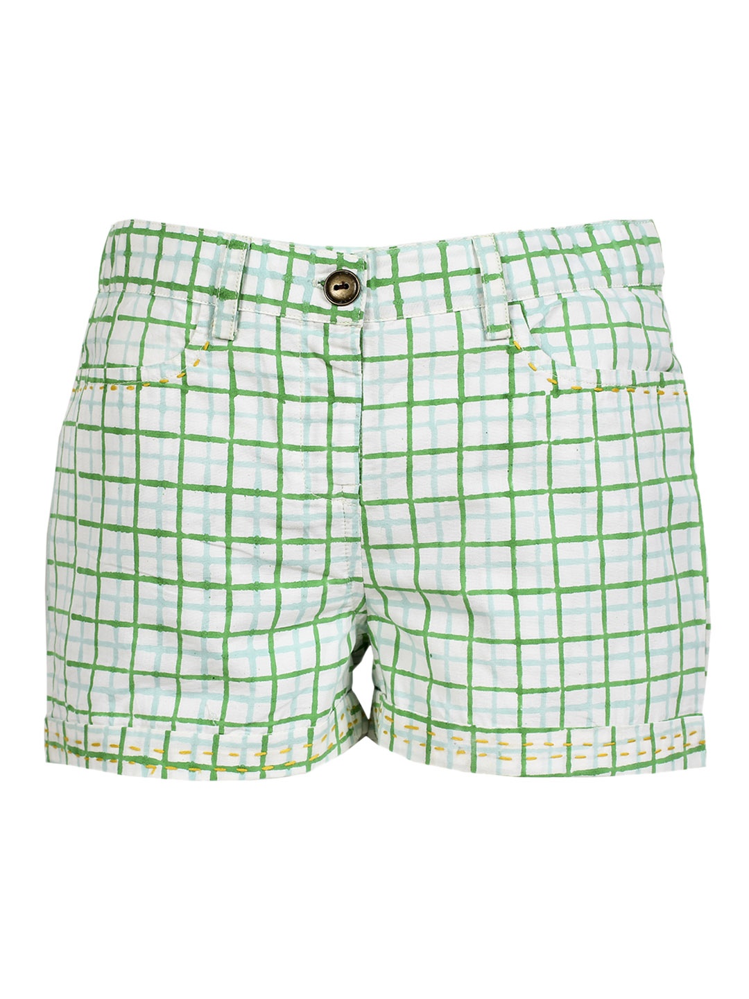 

My Little Lambs Girls White & Green Checked Regular Fit Regular Shorts