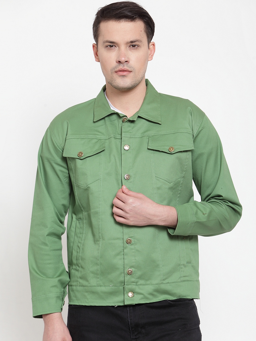 

VOXATI Men Green Solid Denim Jacket