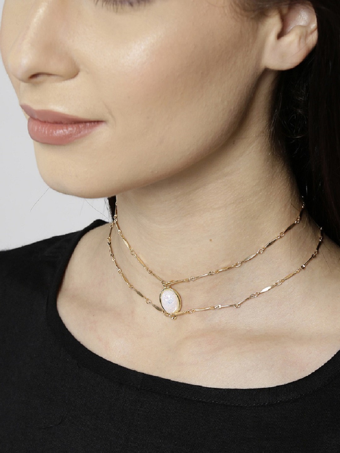 

OOMPH Gold-Toned & White Shimmer Opal Crystal Choker Necklace