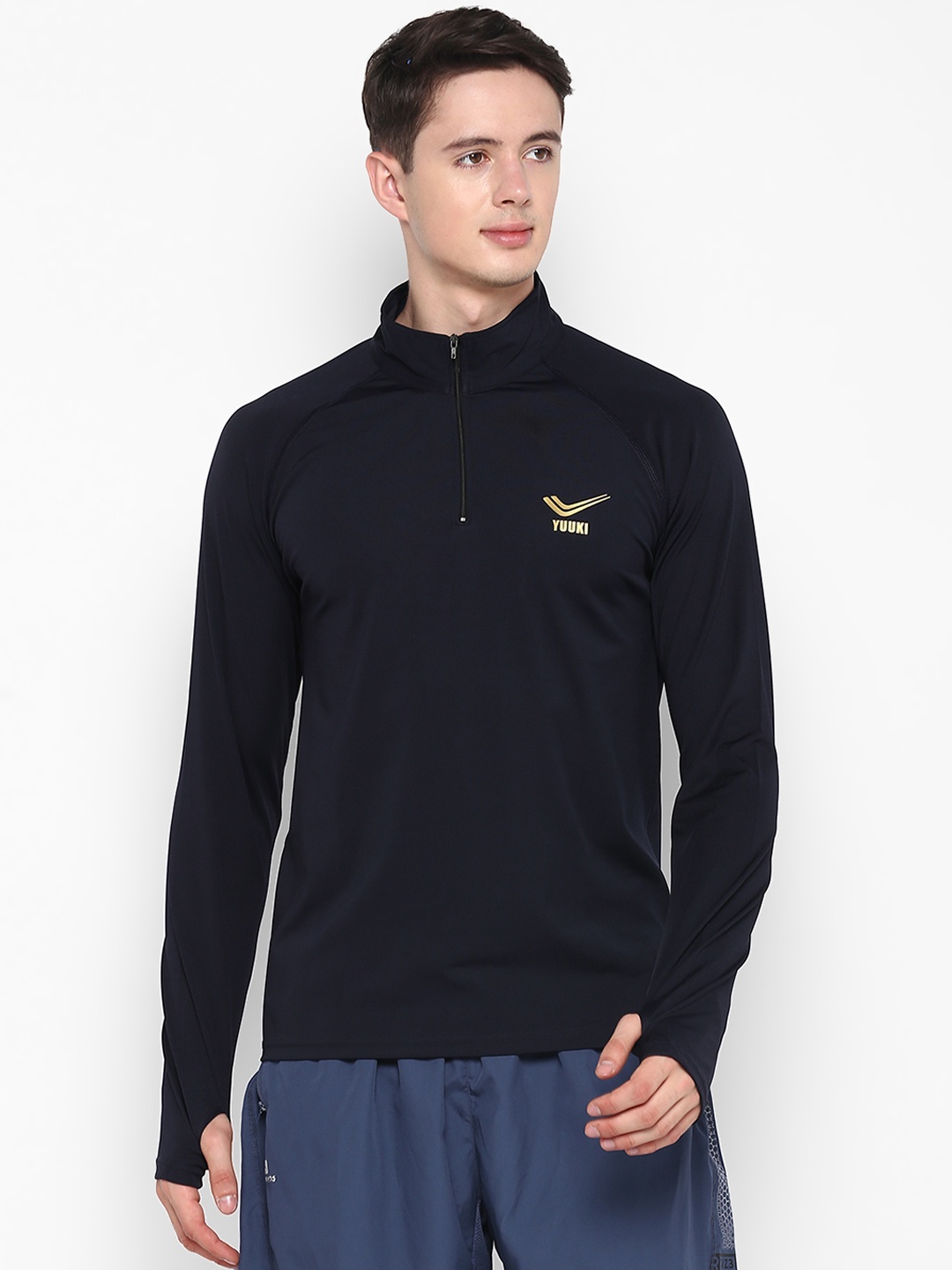 

Yuuki Men Navy Blue Solid High Neck T-shirt