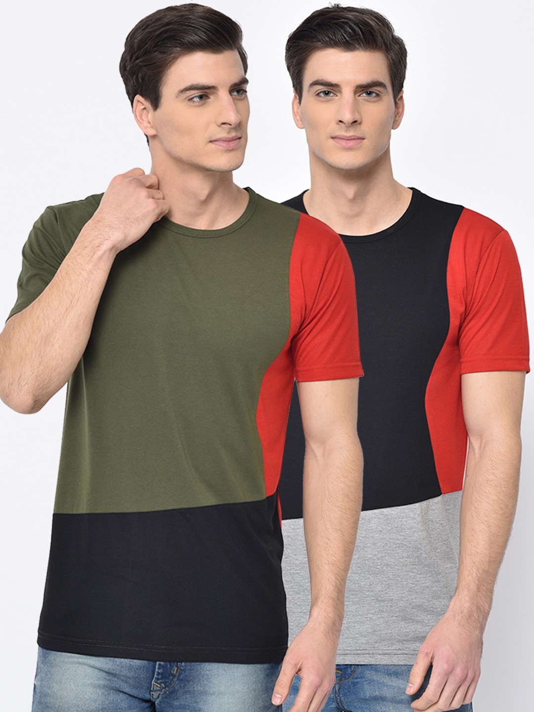 

VIMAL JONNEY Men Multicoloured Colourblocked Round Neck T-shirts, Multi