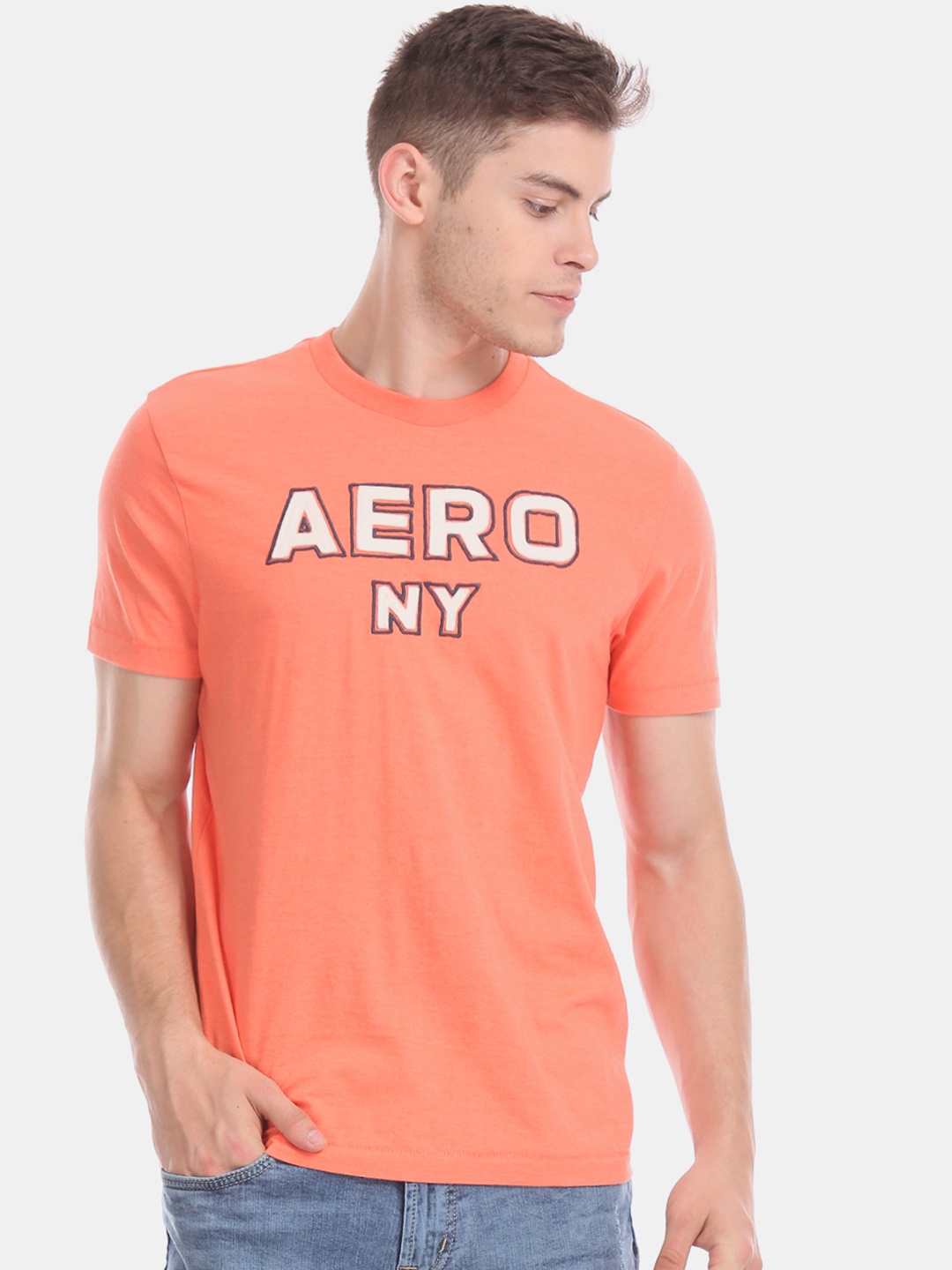 

Aeropostale Men Orange Appliqued Round Neck T-shirt