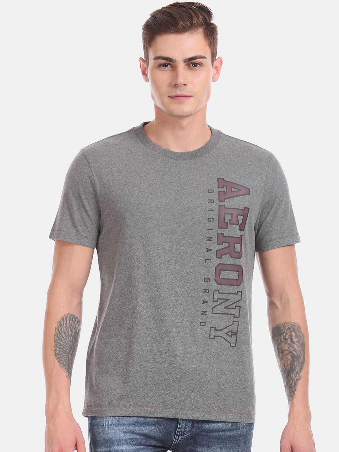 

Aeropostale Men Grey Printed Round Neck T-shirt