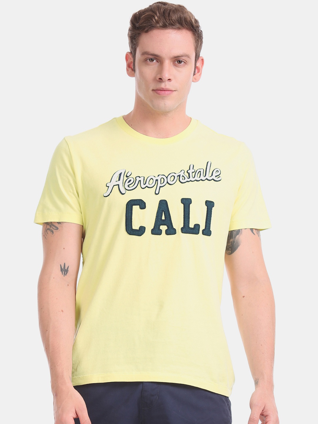 

Aeropostale Men Yellow Printed Round Neck T-shirt