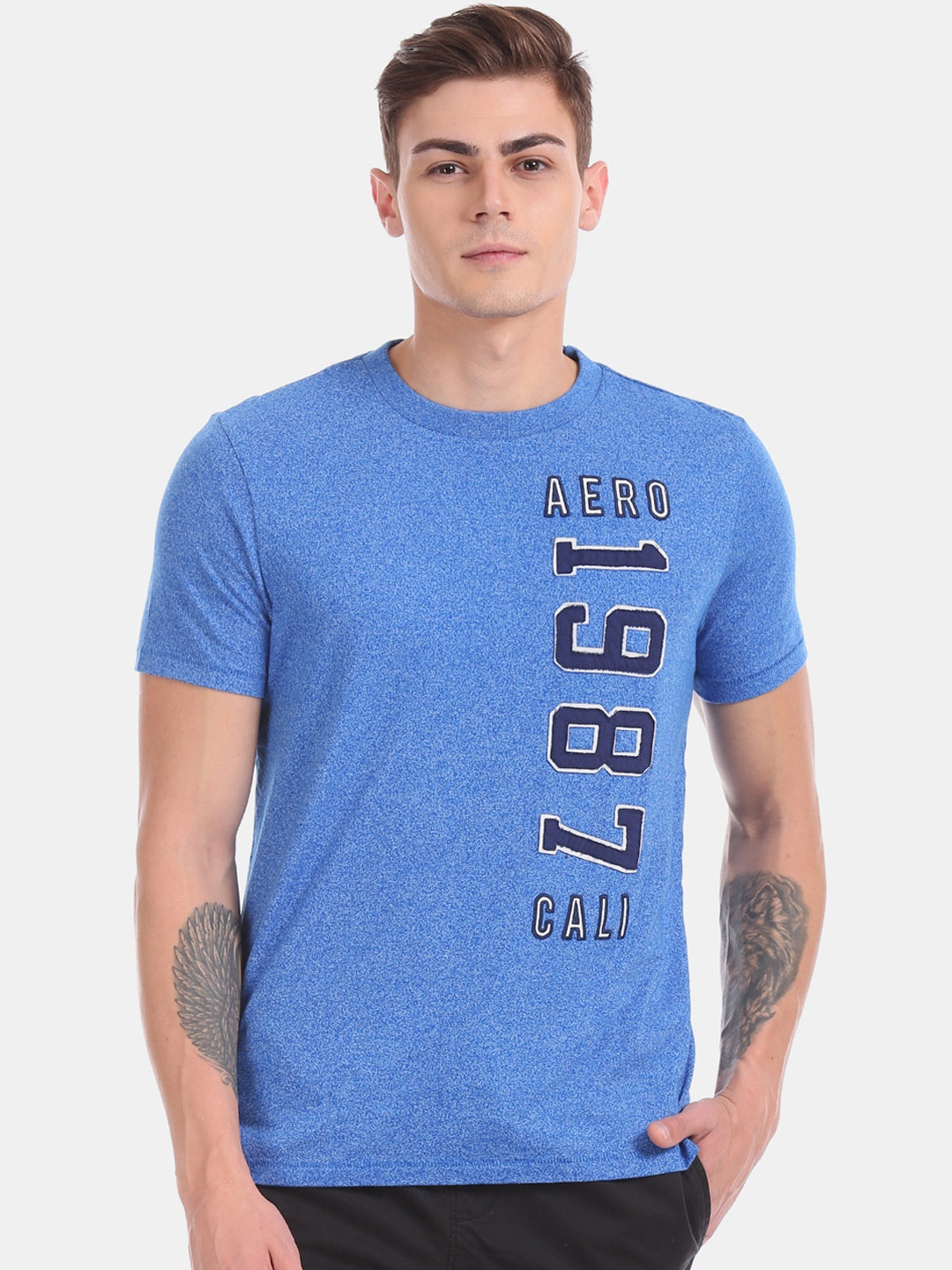 

Aeropostale Men Blue Printed Round Neck T-shirt