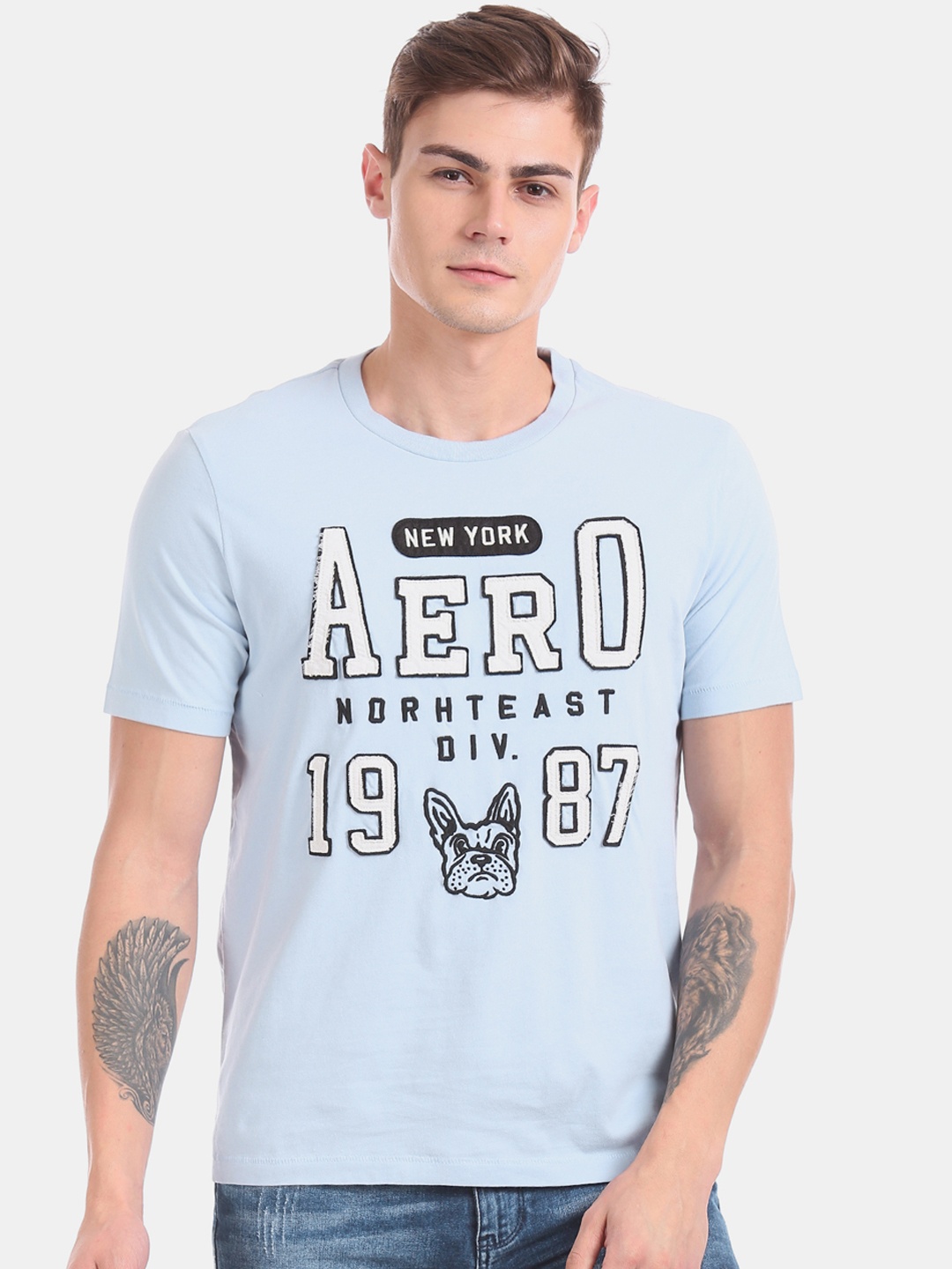 

Aeropostale Men Blue Printed Round Neck T-shirt