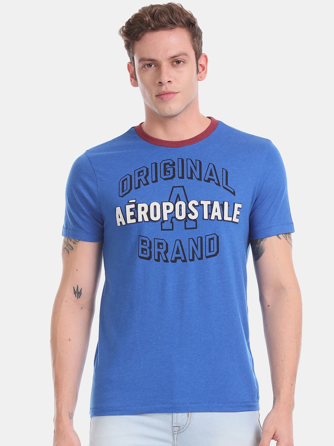 

Aeropostale Men Blue Printed Round Neck T-shirt
