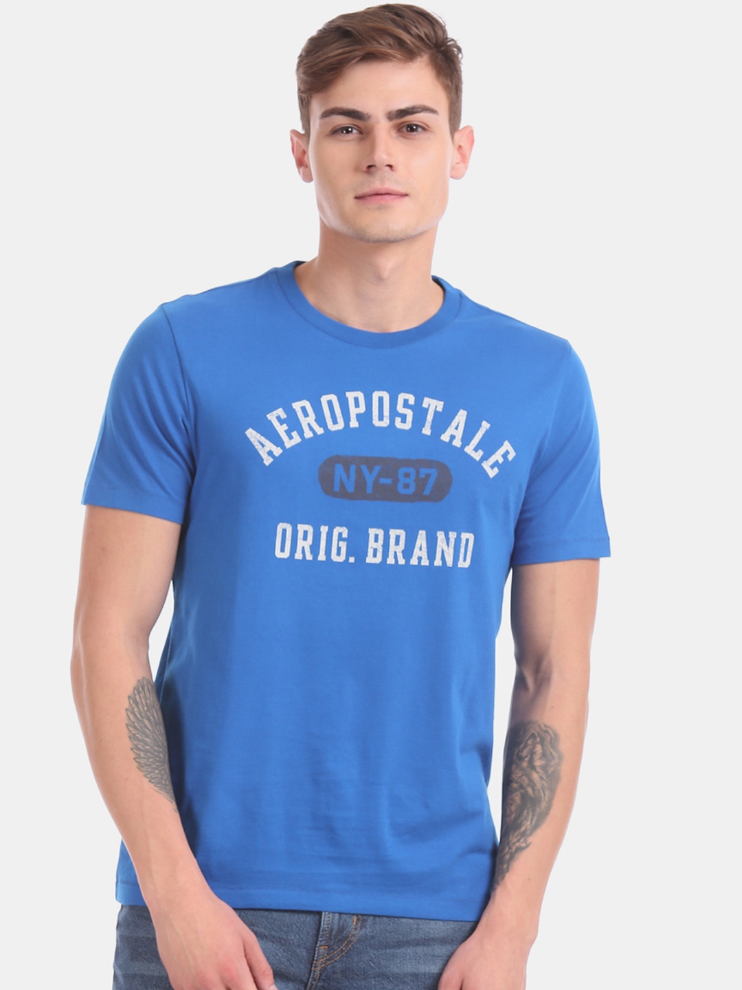 

Aeropostale Men Blue Printed Round Neck T-shirt