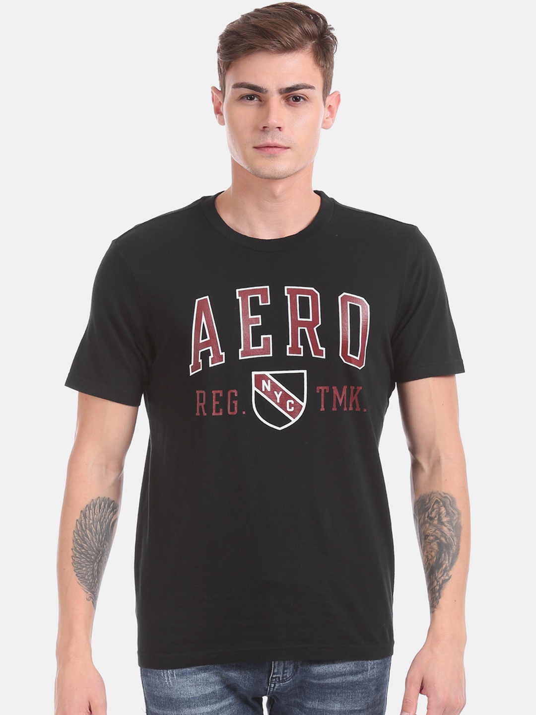 

Aeropostale Men Black Printed Round Neck T-shirt