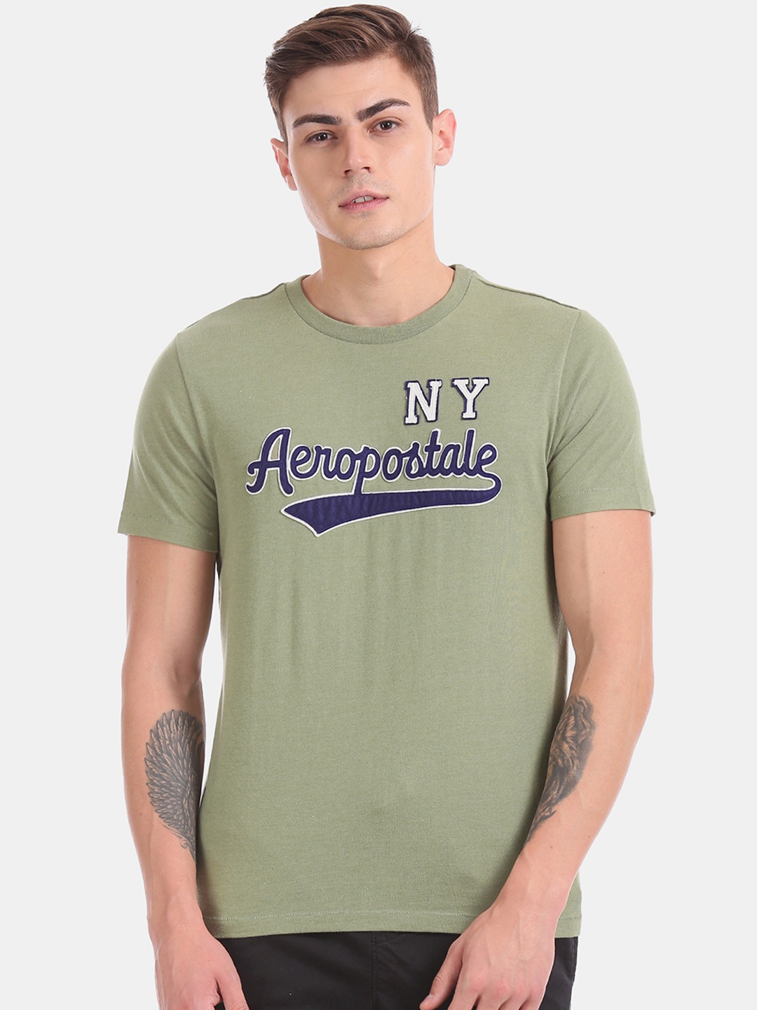 

Aeropostale Men Green Brand Logo Appliqued Round Neck T-shirt