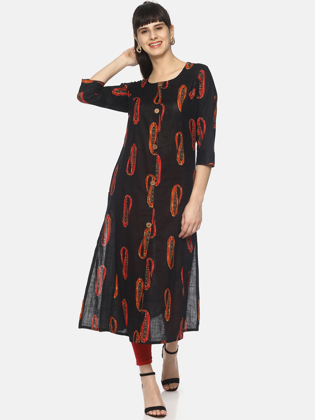 

La Bele Women Black & Red Printed Straight Kurta