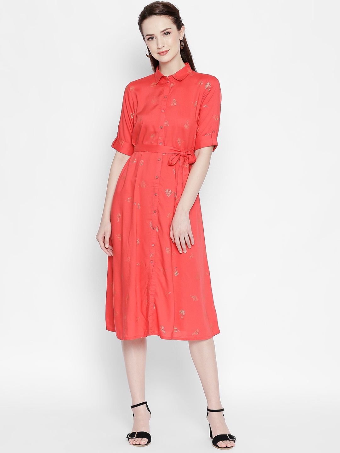 

AKKRITI BY PANTALOONS Women Pink Printed Shirt Dress