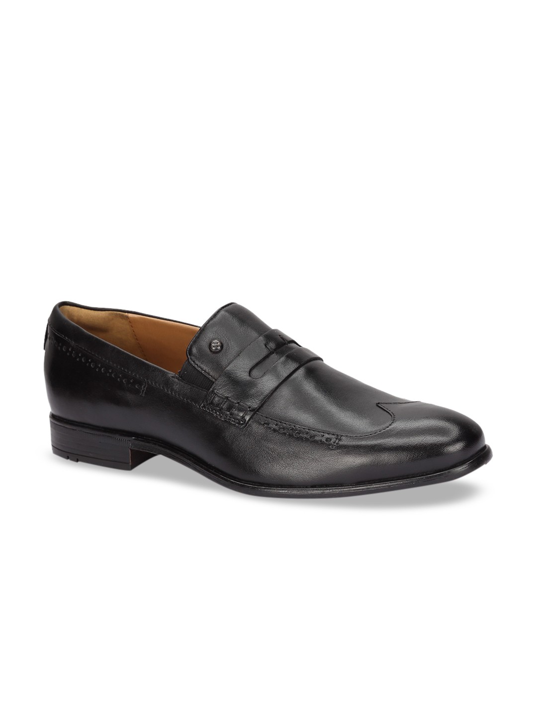 

Ruosh Men Black Solid Leather Formal Slip-On Shoes