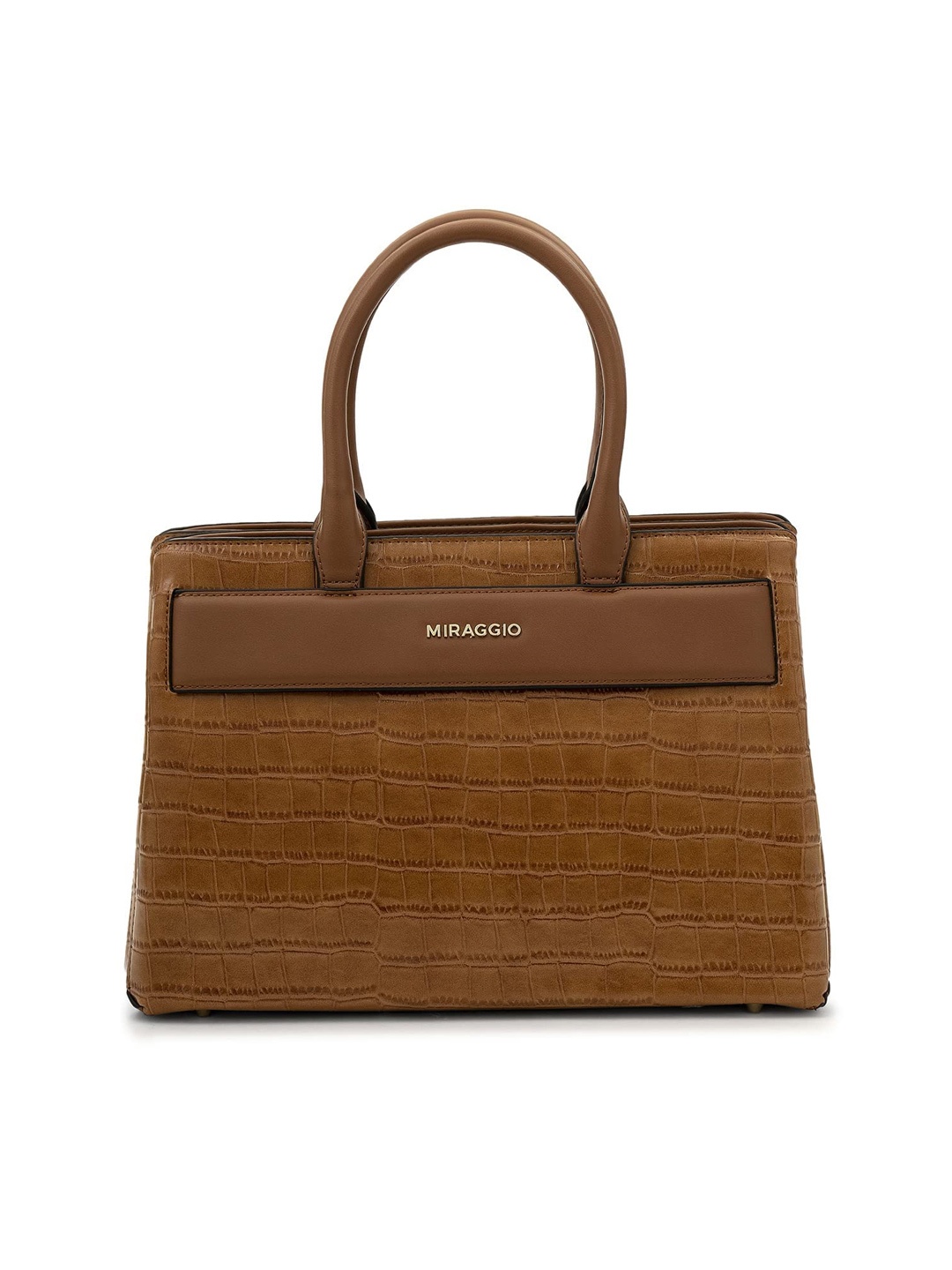 

MIRAGGIO Tan Brown Croc-Textured Satchel