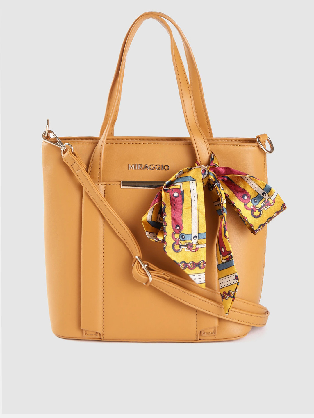 

MIRAGGIO Mustard Yellow Solid Handheld Bag with Scarf