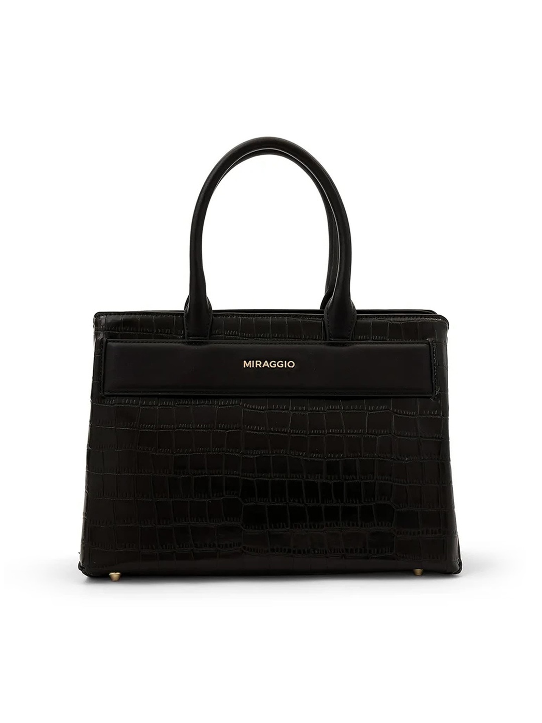 

MIRAGGIO Black Croc-Textured Satchel Bag with Sling Strap