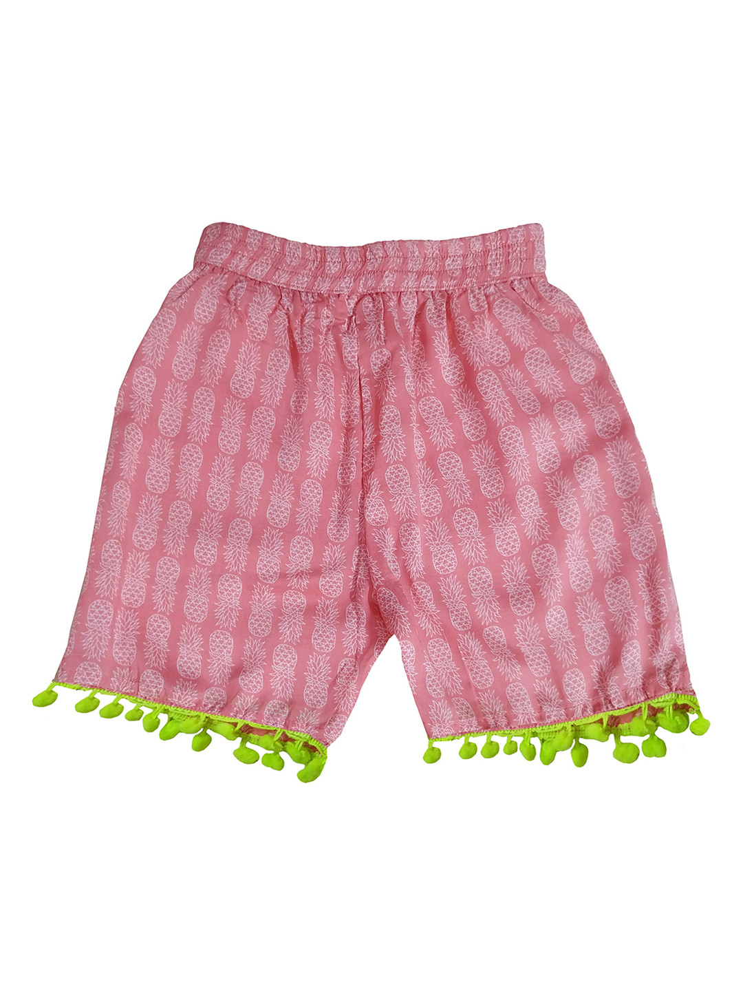 

KiddoPanti Girls Coral Pink & White Printed Regular Fit Shorts