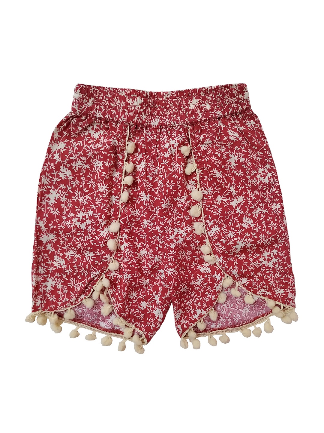

KiddoPanti Girls Red & Off-White Printed -Regular Shorts