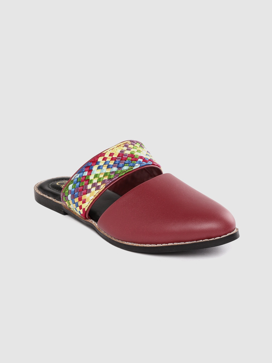 

Ekta Women Maroon Solid Handcrafted Mules With Basketweave Detail