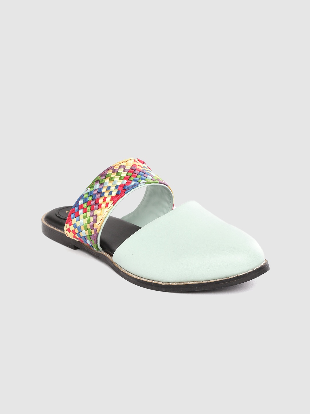 

Ekta Women Sea Green Solid Handcrafted Mules With Basketweave Detail