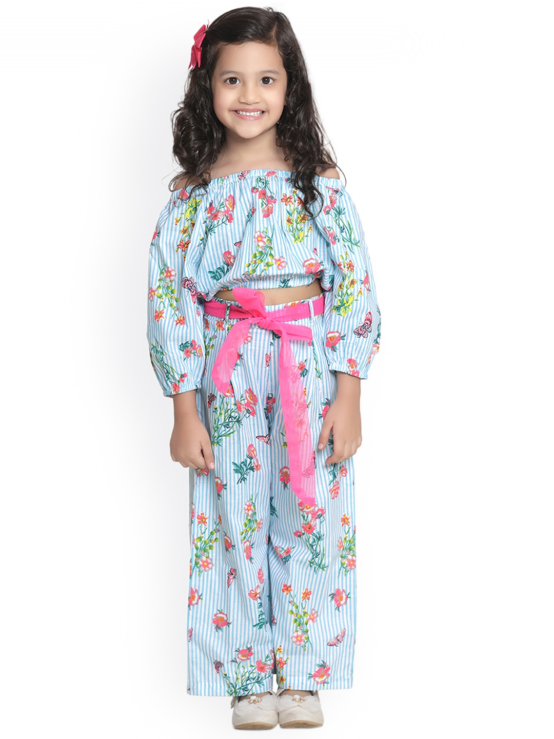 

LilPicks Girls Blue & White Printed Top with Trousers