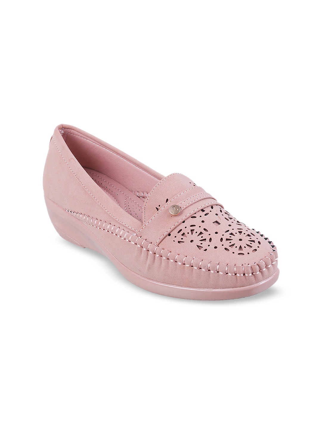 

Mochi Women Peach-Coloured Laser Cuts Heeled Loafers