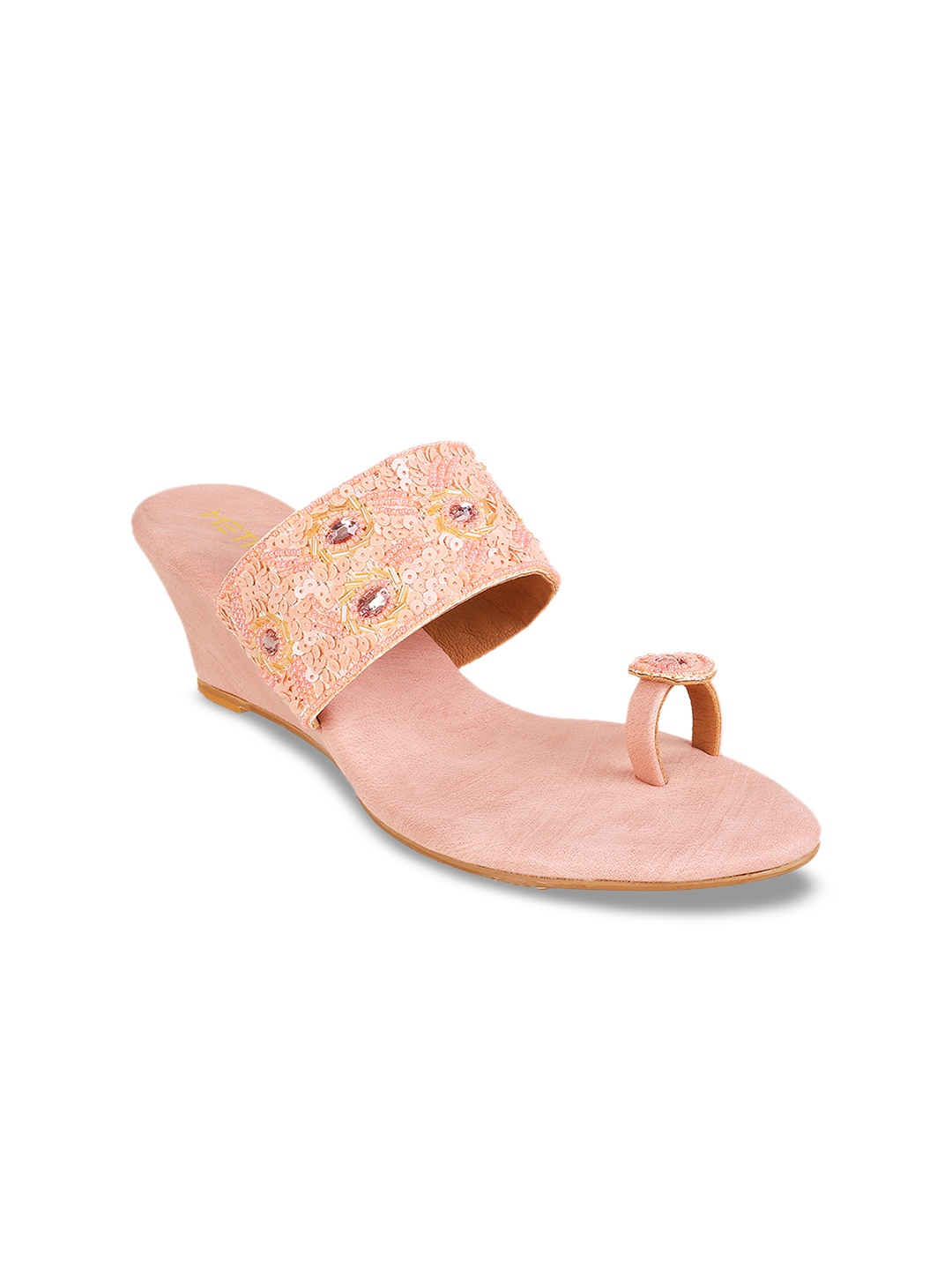 

Metro Women Peach-Coloured Embellished Wedges
