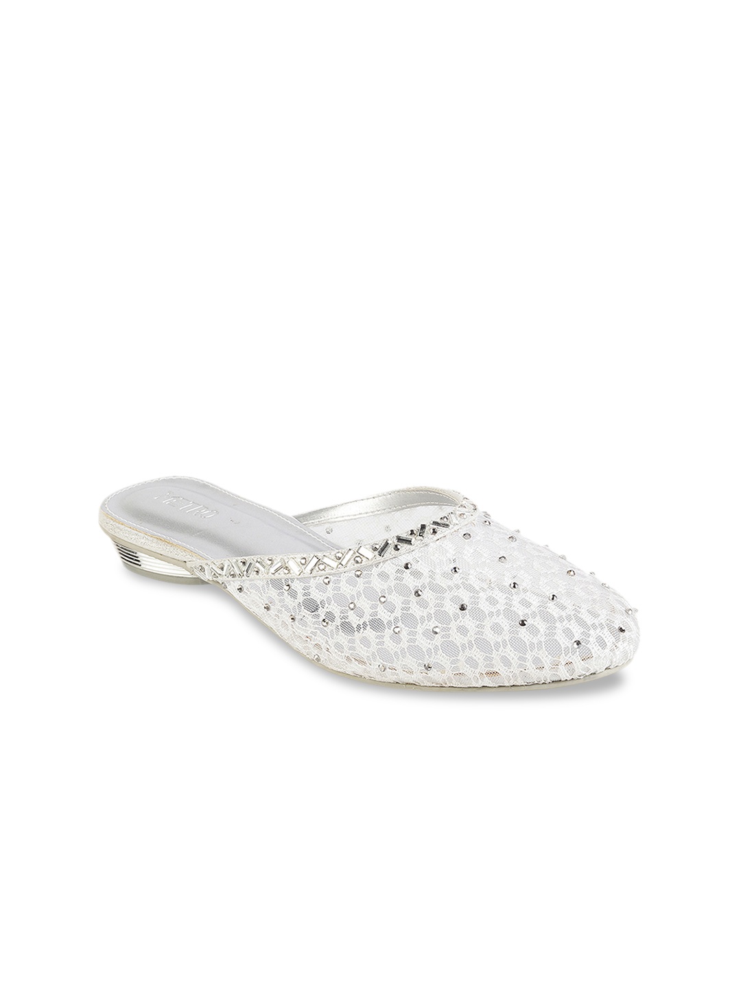 

Metro Women Silver-Toned Woven Design Mules