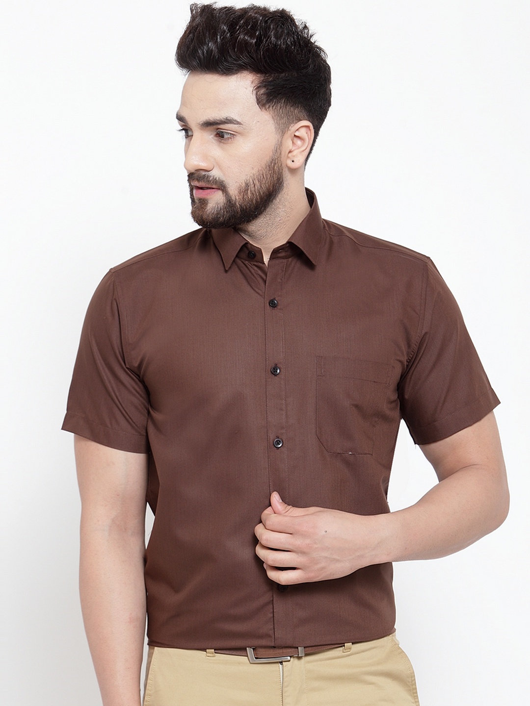 

JAINISH Men Coffee Brown Classic Slim Fit Solid Formal Shirt