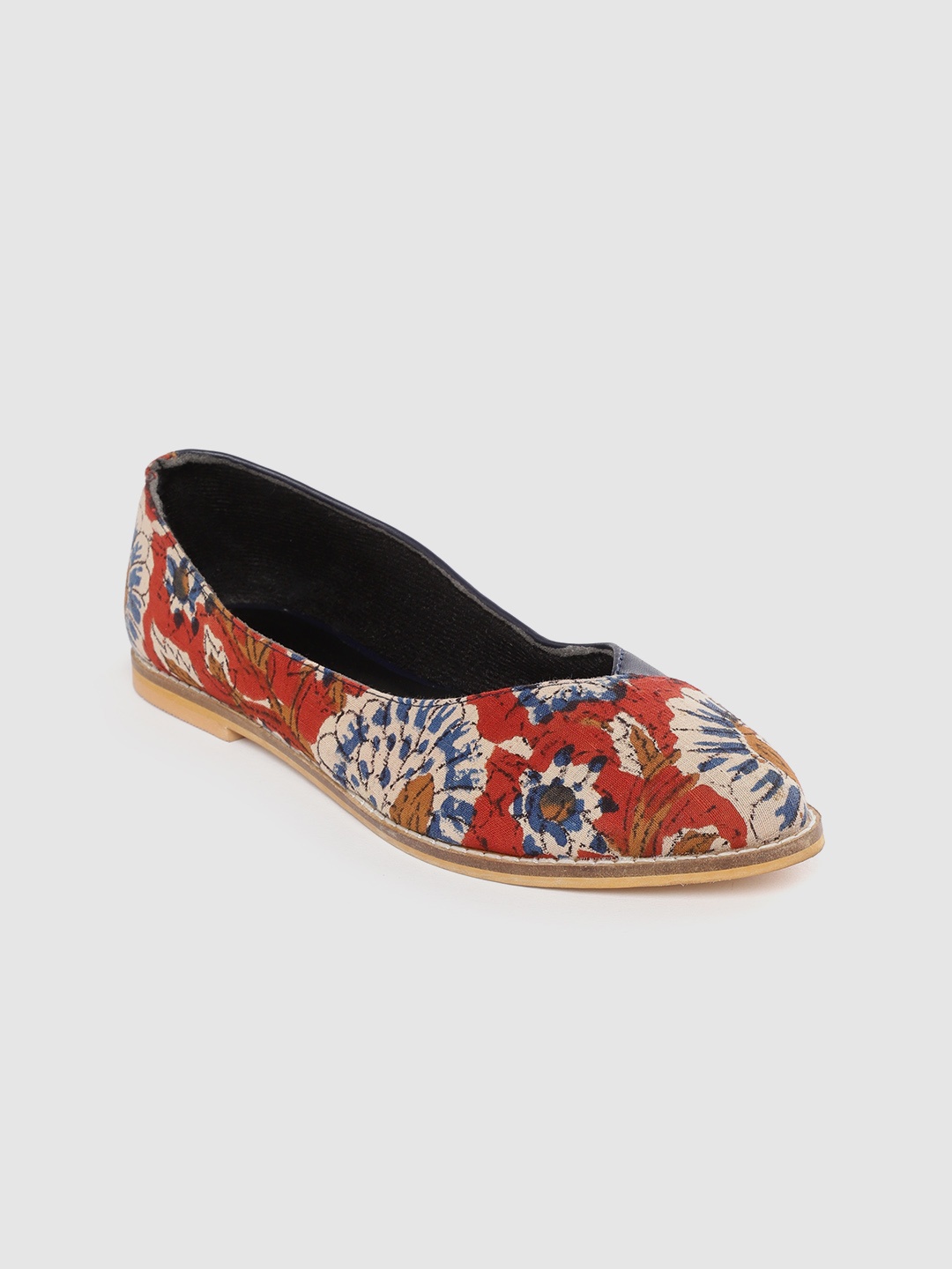 

Ekta Women Red & Navy Blue Floral Kalamkari Print Handcrafted Ballerinas