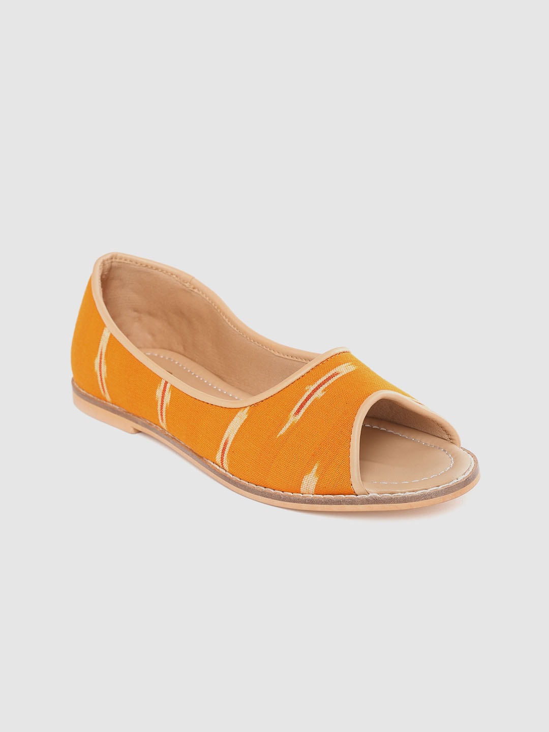 

Ekta Women Yellow & Beige Ikat Woven Design Handcrafted Ballerinas