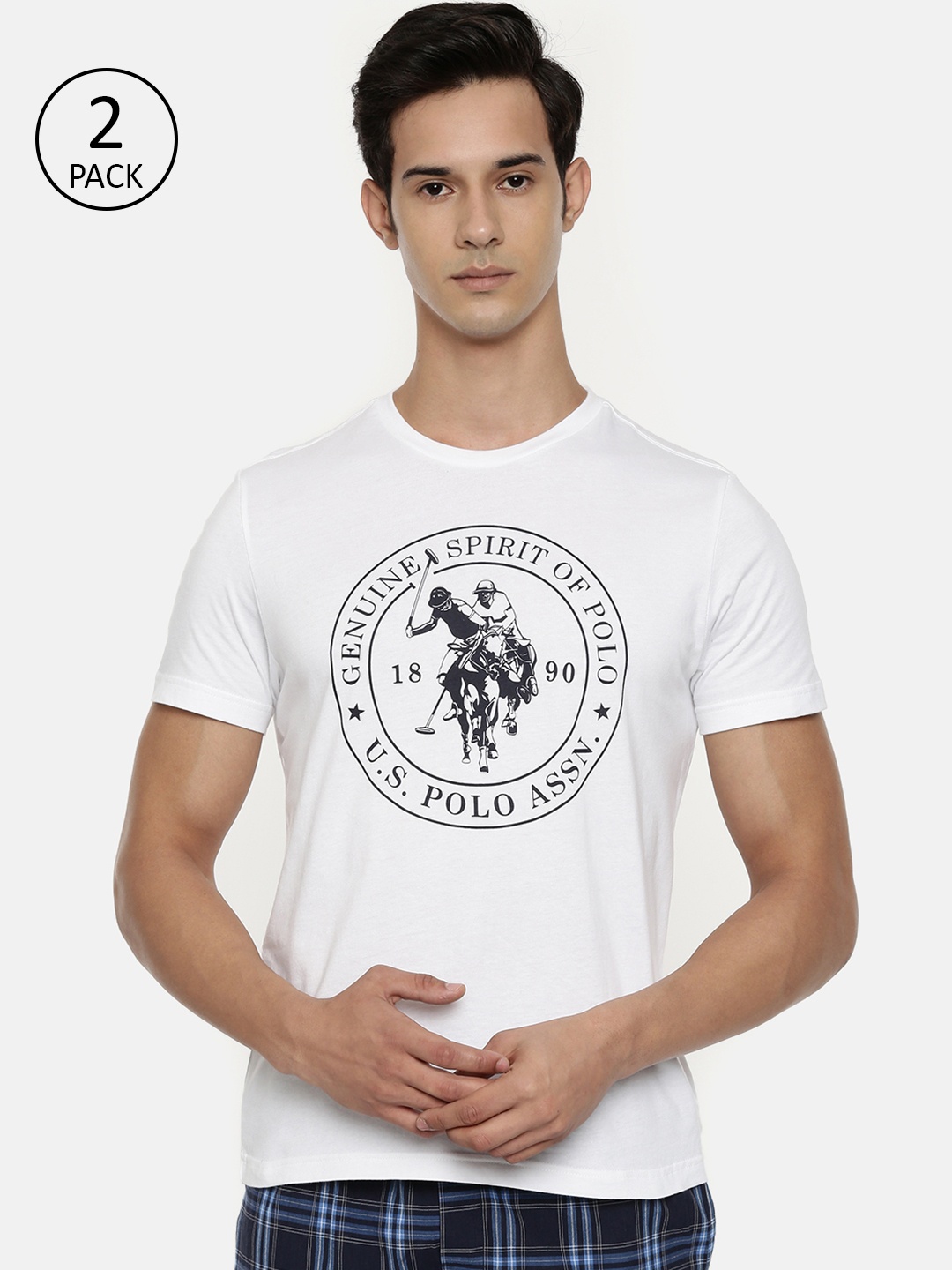 

U.S. Polo Assn. Men White & Navy Blue Printed Athleisure T-shirt