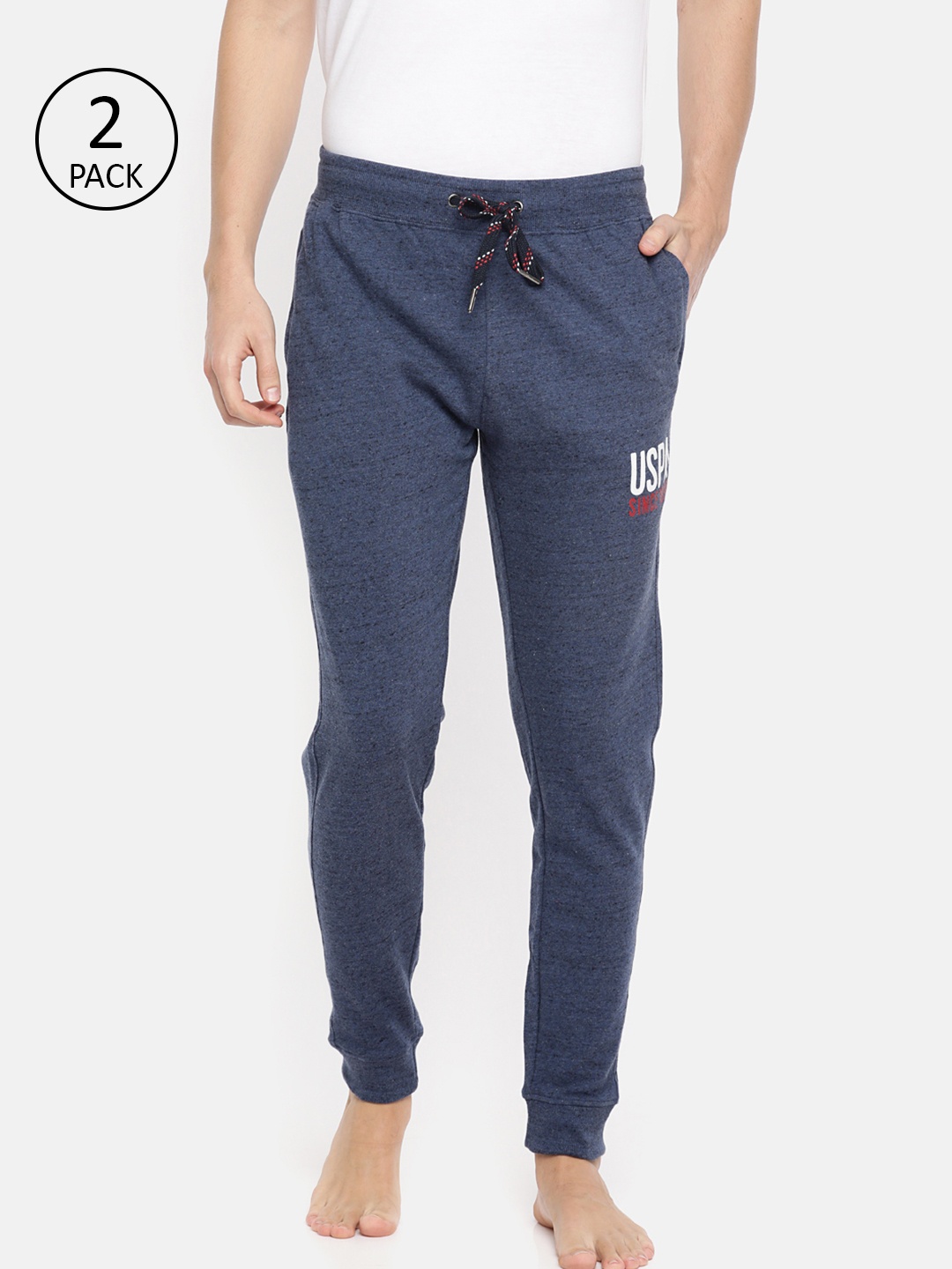 

U.S. Polo Assn. Men Pack of 2 Navy Blue Solid Lounge Jogger Pants