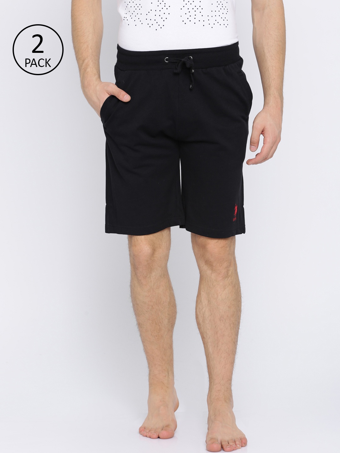 

U.S. Polo Assn. Men Black Solid Lounge Shorts