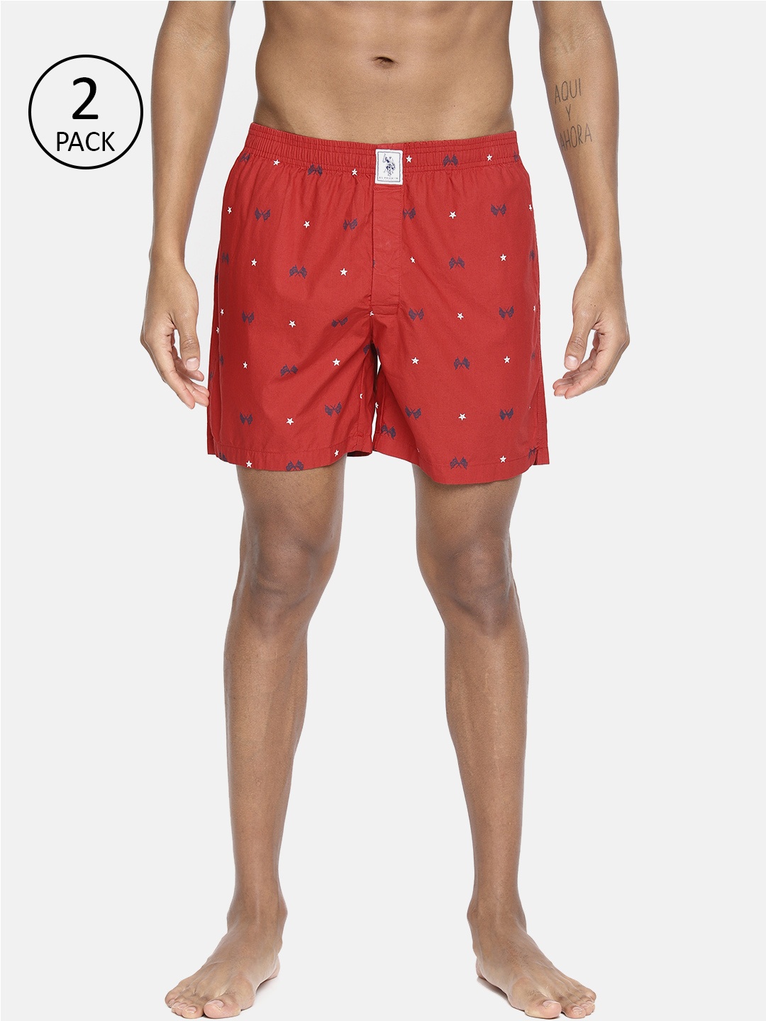 

U.S. Polo Assn. Men Pack Of 2 Red & Navy Blue Printed Boxers