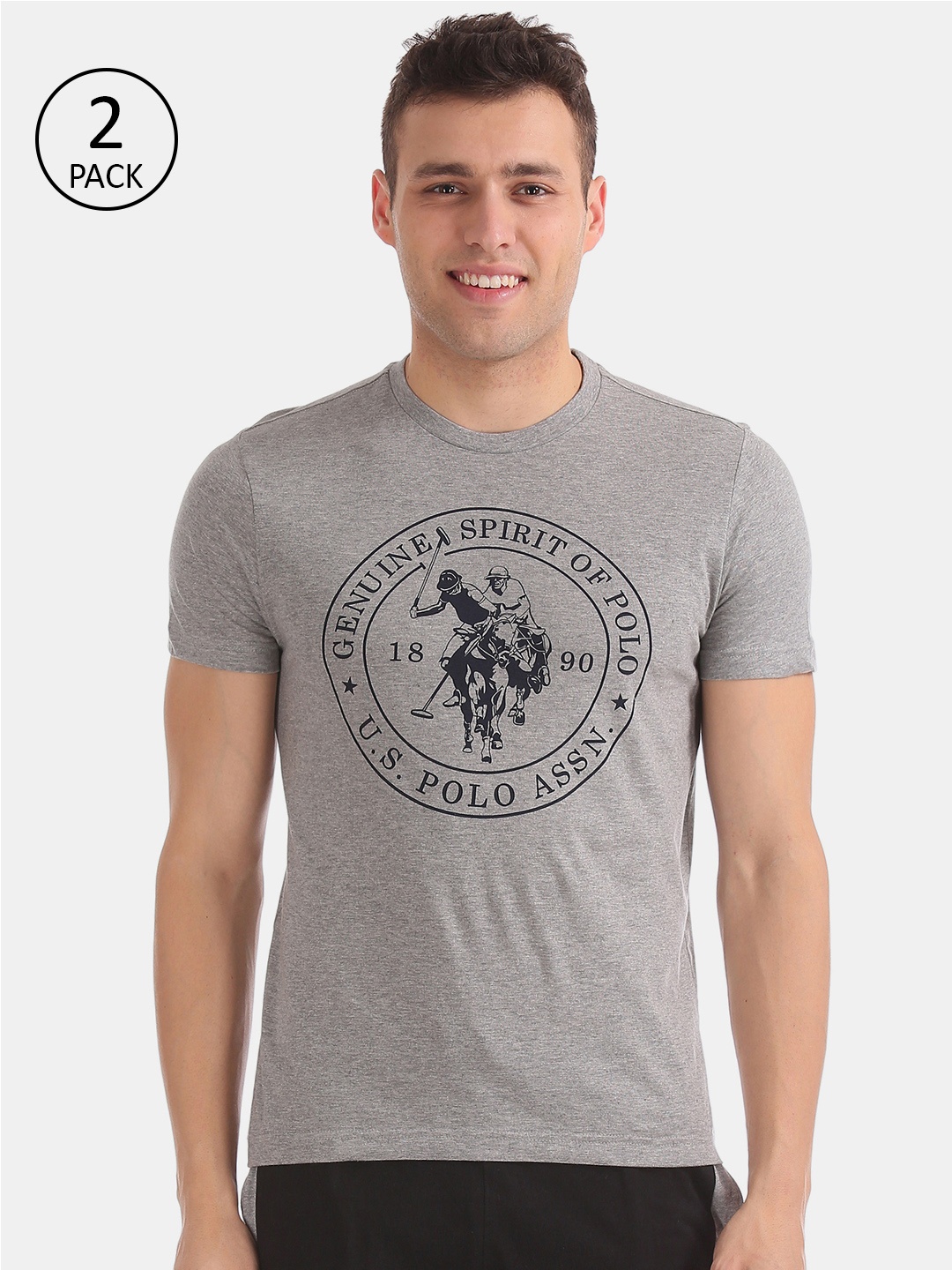 

U.S. Polo Assn. Men Pack of 2 Grey Printed Round Neck Lounge T-shirt