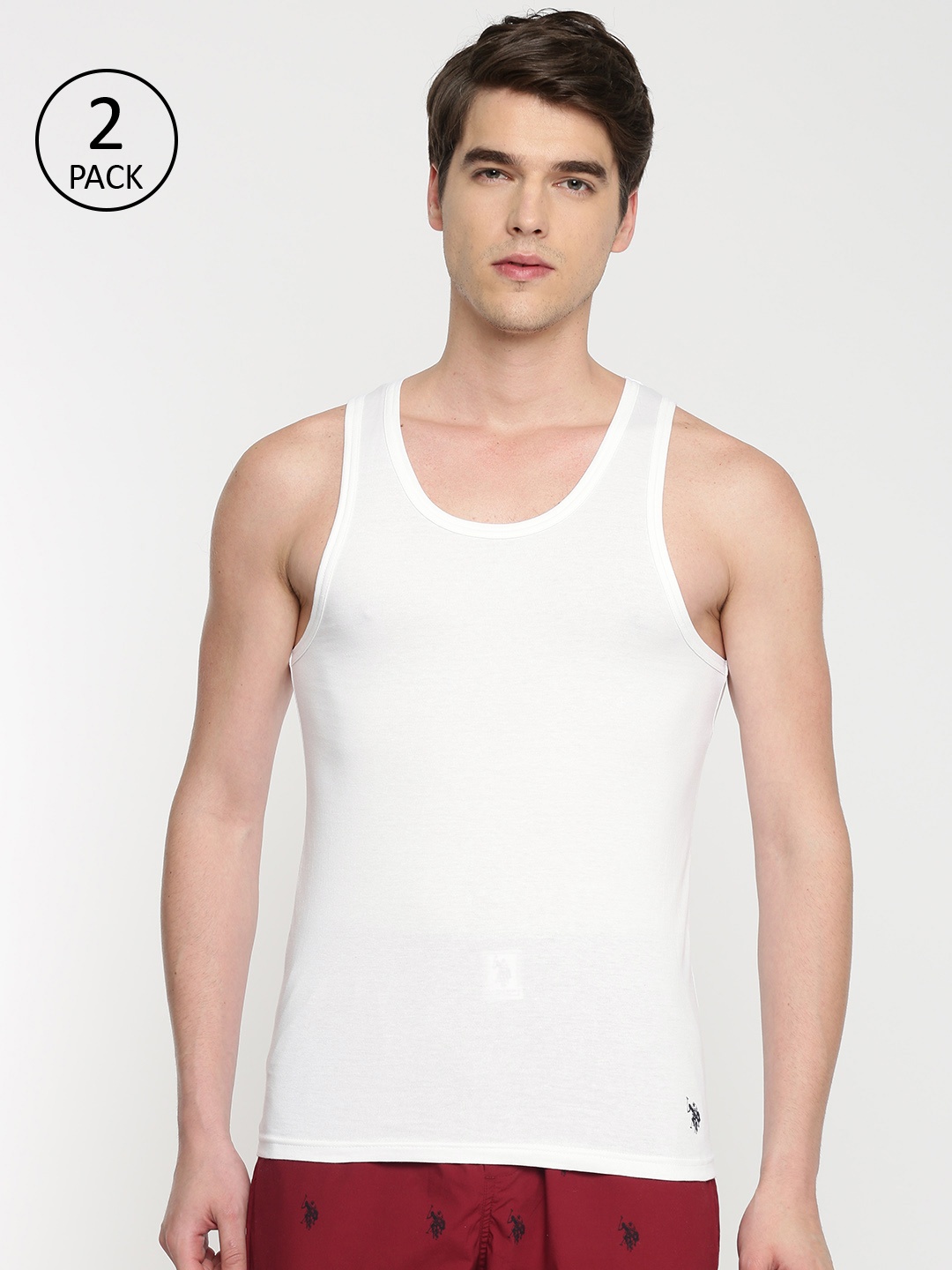 

U.S. Polo Assn. Men Pack of 2 White Solid Basic Innerwear Vest