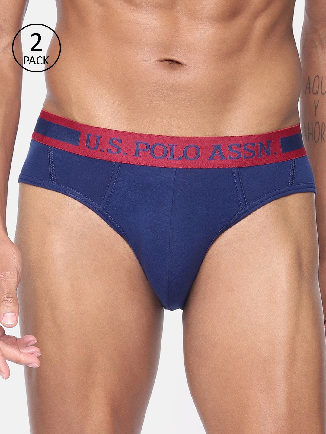 

U.S. Polo Assn. Men Pack Of 2 Navy Blue Solid Briefs