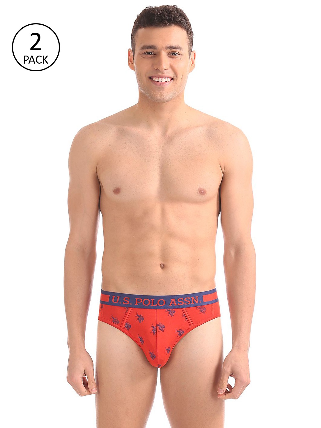 

U.S. Polo Assn. Men Pack of 2 Orange Printed Sports Briefs 9168379