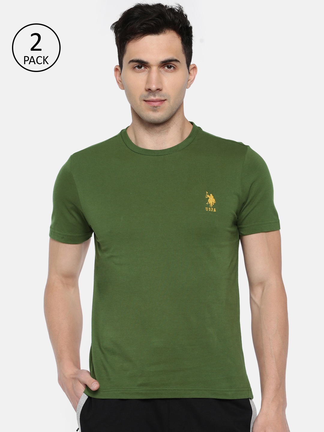 

U.S. Polo Assn. Men Pack of 2 Olive Green Solid Lounge T-Shirt