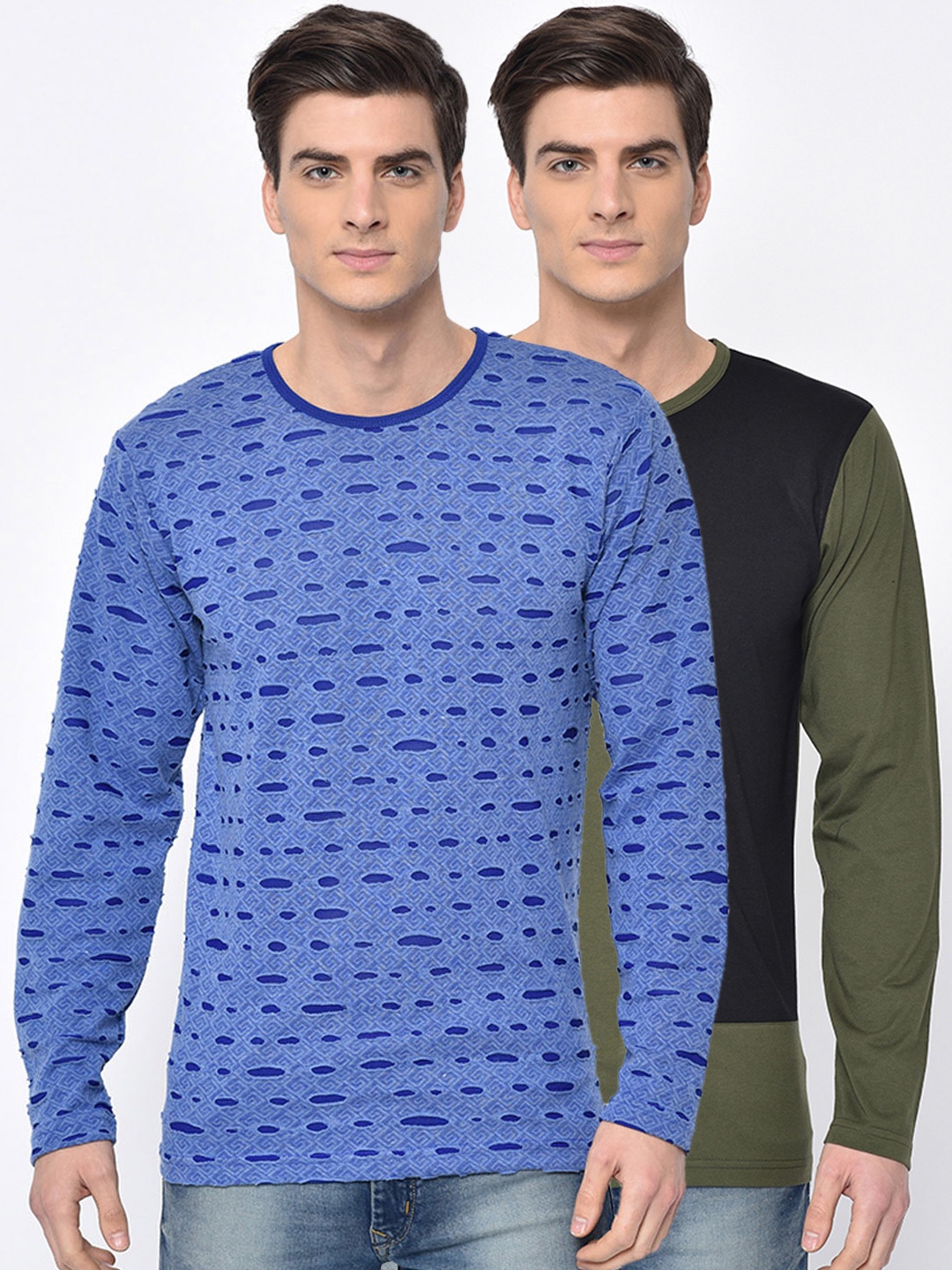 

VIMAL JONNEY Men Pack Of 2 Colourblocked Round Neck T-shirt, Blue