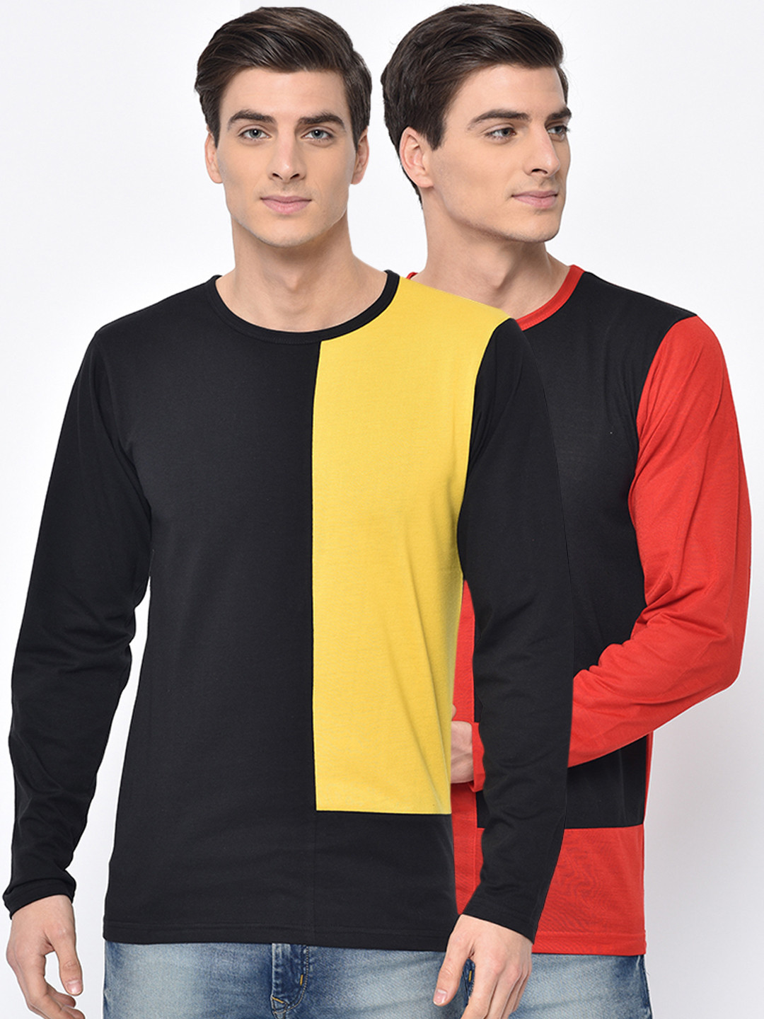 

VIMAL JONNEY Men Pack of 2 Colourblocked Round Neck T-shirts, Multi