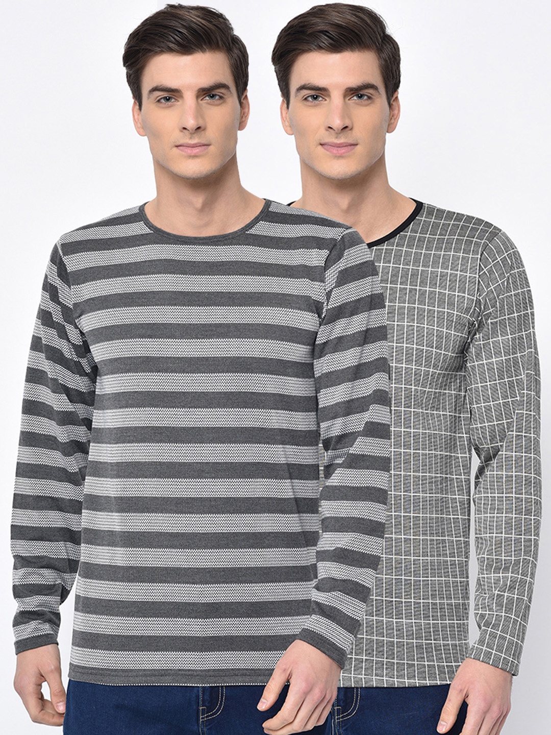 

VIMAL JONNEY Men Pack of 2 Striped Round Neck T-shirt, Grey