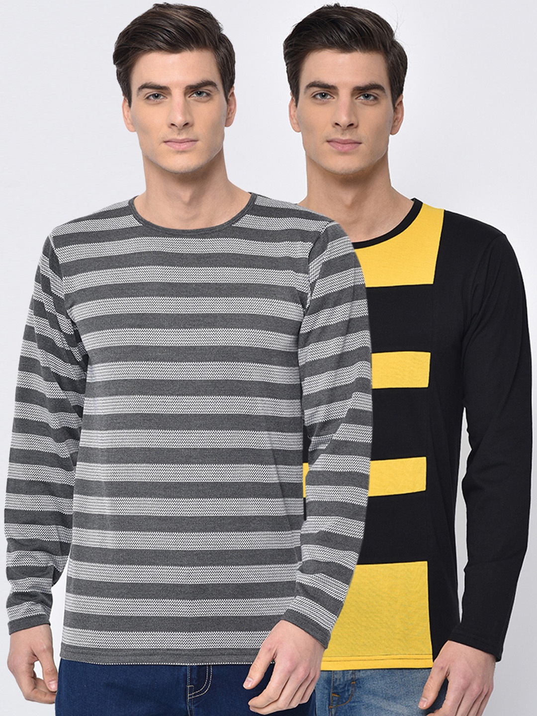 

VIMAL JONNEY Men Pack of 2 Round Neck T-shirts, Yellow