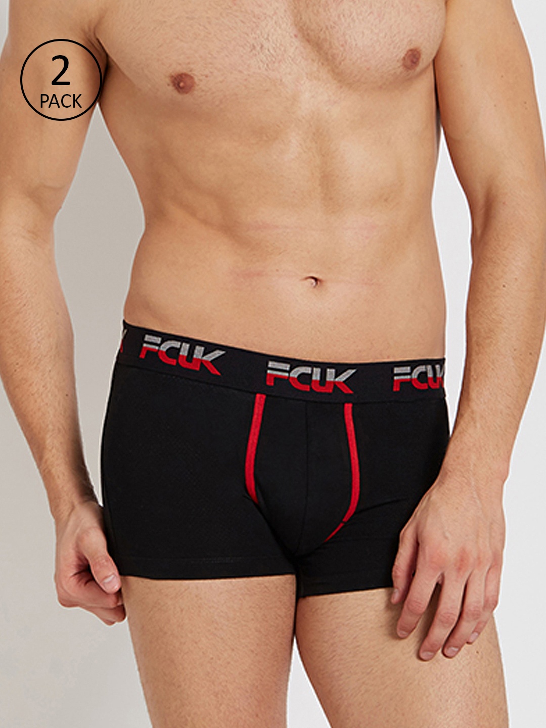 

FCUK Men Pack Of 2 Black Solid ACTIVE Trunks