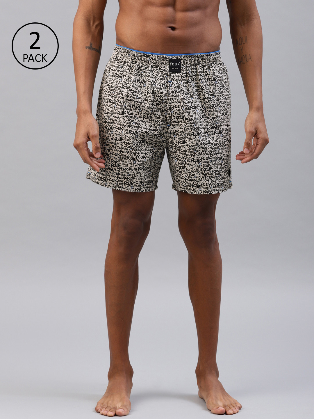 

FCUK Men Pack Of 2 Black & Beige Printed Boxers 10312739