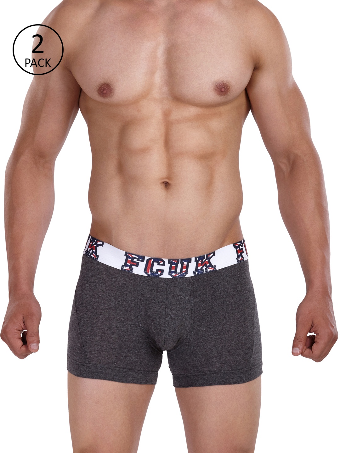 

FCUK Men Pack of 2 Charcoal Grey Solid Trunks