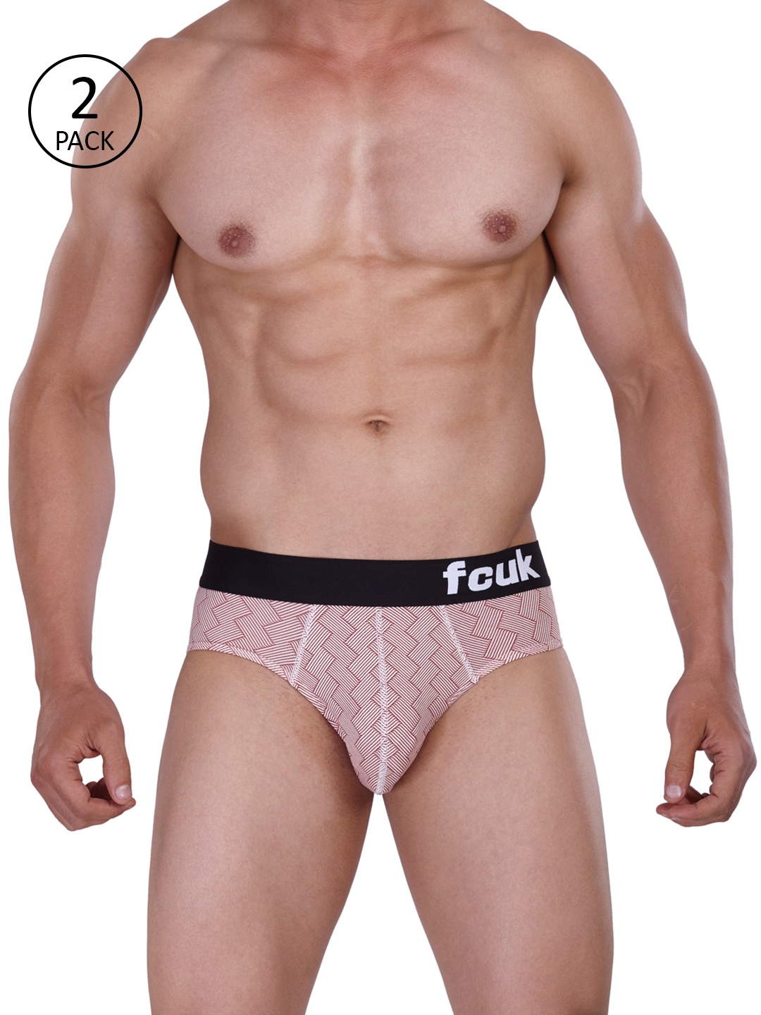 

FCUK Men Pack of 2 Red LINEAR GEOMETRICS Printed Hip Briefs