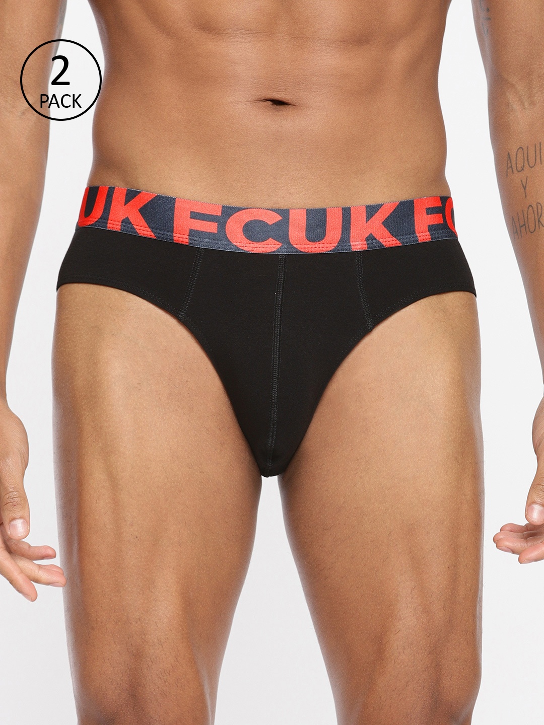 

FCUK Men Pack of 2 Black Solid Briefs